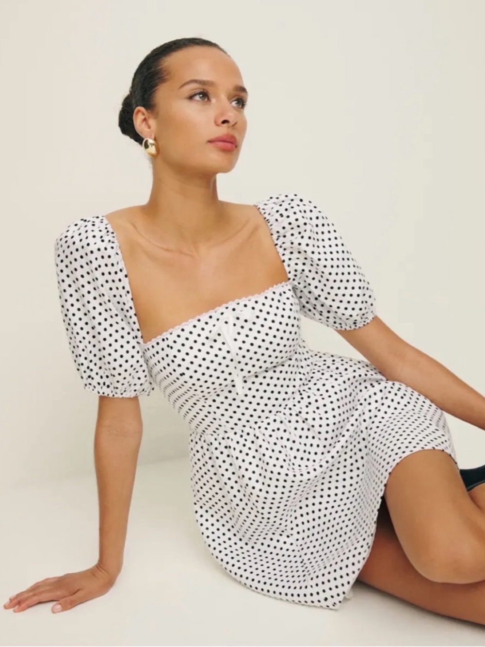 Reformation Malvina Linen Polka Dot Dress